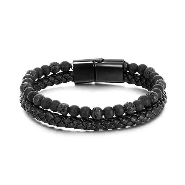 Human + Pro Magnetic Buckle Natural Lava Volcanic Stone Beaded Bracelet