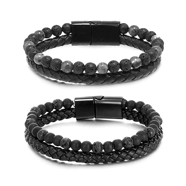 Human + Pro Magnetic Buckle Natural Lava Volcanic Stone Beaded Bracelet