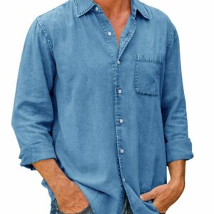 Last Day 75% Off - Mens Denim Long Sleeve Button Down Shirt