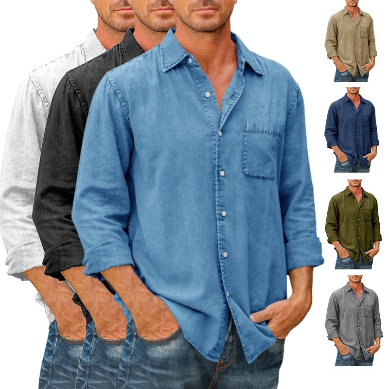 Last Day 75% Off - Mens Denim Long Sleeve Button Down Shirt