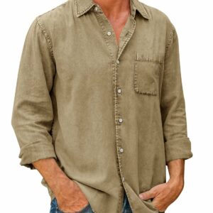 Last Day 75% Off – Mens Denim Long Sleeve Button Down Shirt