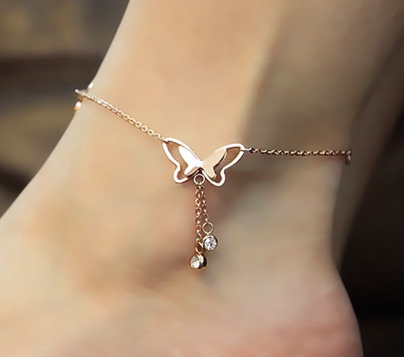 Last Day Promotion 75% OFF - Butterfly Twin Diamond Tassel Anklet