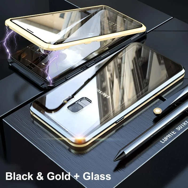 Magnetic Adsorption Transparent Tempered Glass Two side Glass Cover Phone Case For Samsung Note8/Note9/S8/S8Plus/S9/S9Plus