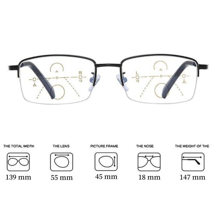 Titanium progressive far and near dual-use reading glasses