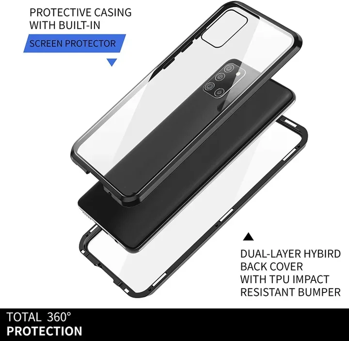 Upgraded Two Side Tempered Glass Magnetic Adsorption Phone Case for Samsung A81 A73 A72 A71 A70 A53 A52 A51 A33 A32 A31 A30 A23 A22 A21 A20 A13 A11