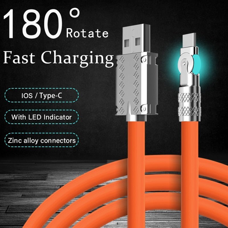 180 Rotating Super Fast Charge Silicone Gaming Phone Cable