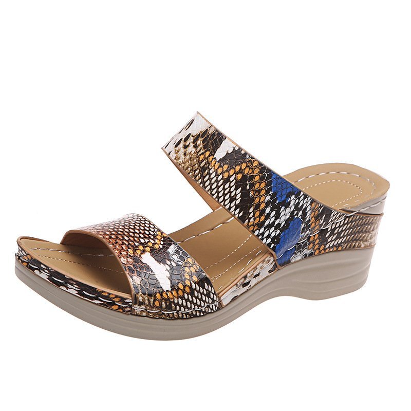 2023 - New Leopard Print Leather Wedge Soft Sole Sandals