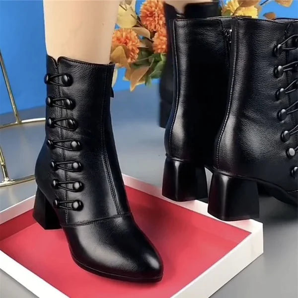 2023 Women Warm Side Butto Leather Ankle Boots