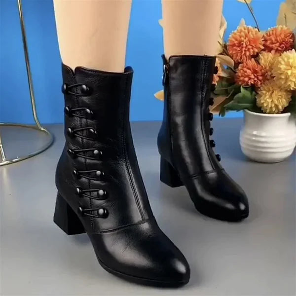 2023 Women Warm Side Butto Leather Ankle Boots