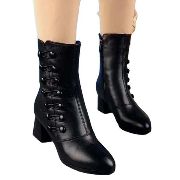 2023 Women Warm Side Butto Leather Ankle Boots