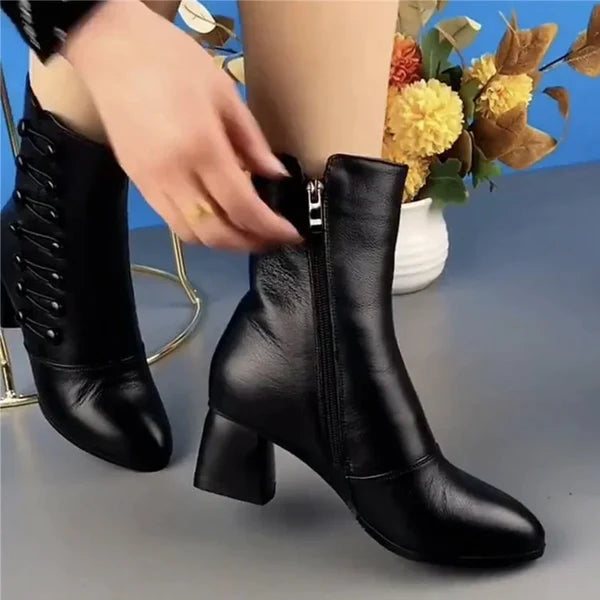 2023 Women Warm Side Butto Leather Ankle Boots