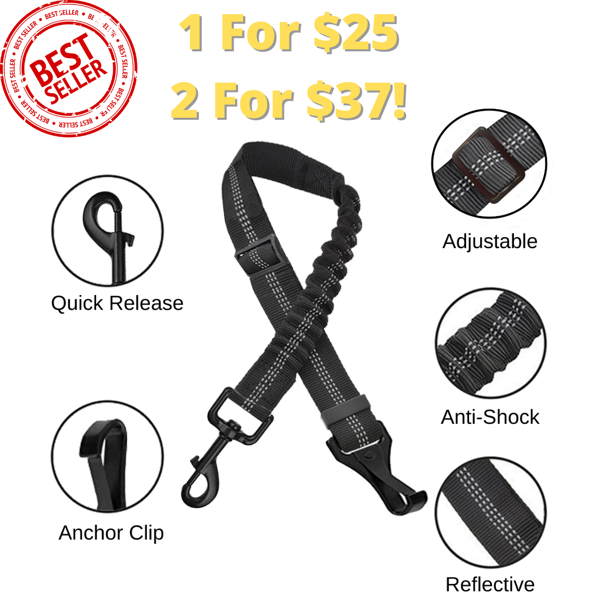 Anchor Latch Adjustable Anti-Shock Dog Seat Belt