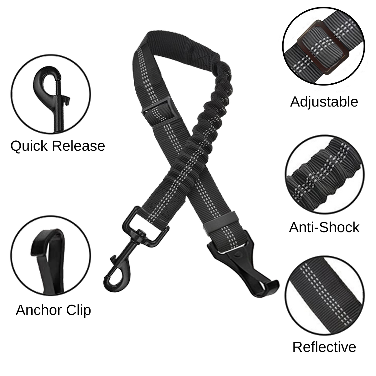 Anchor Latch Adjustable Anti-Shock Dog Seat Belt