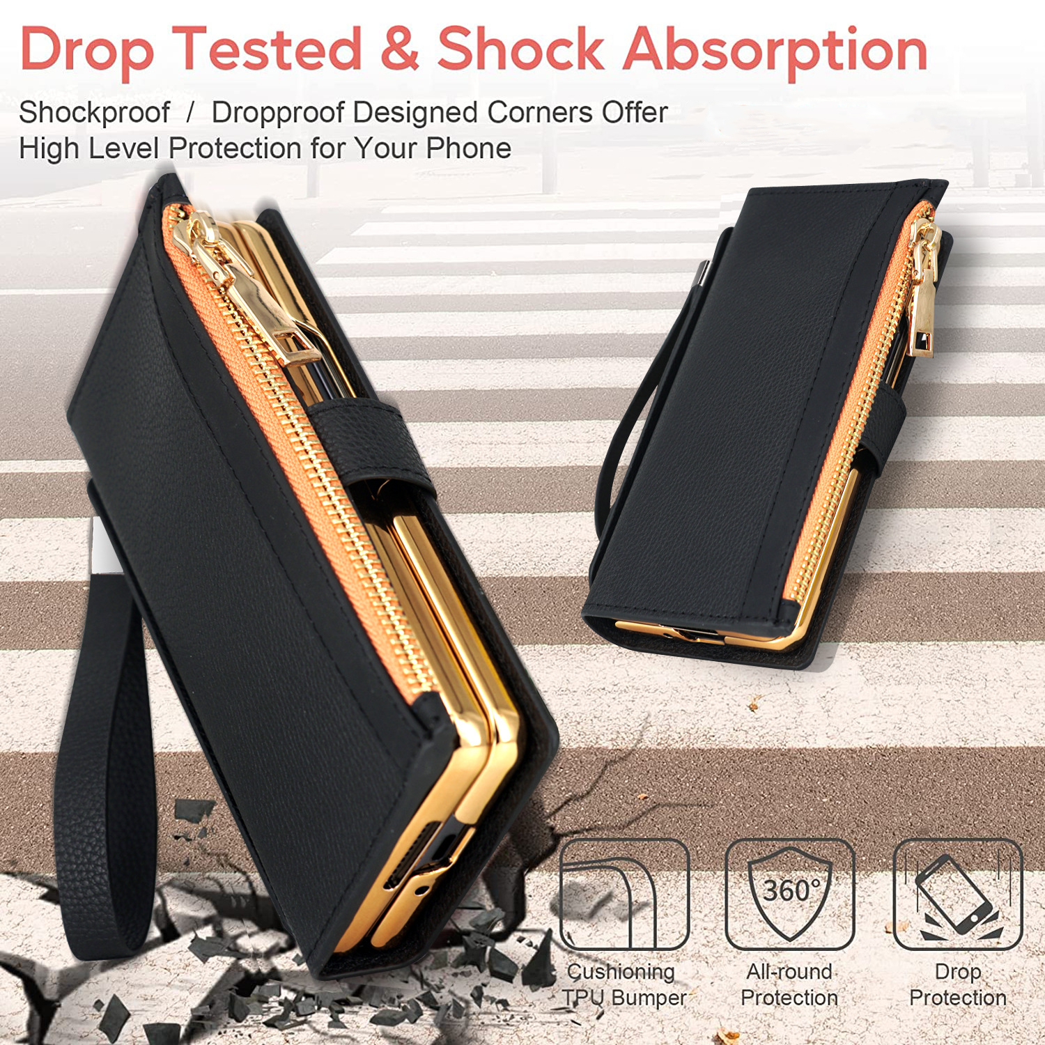 Applicable To For Galaxy ZFold4 Folding Electroplating Zipper Phone Case