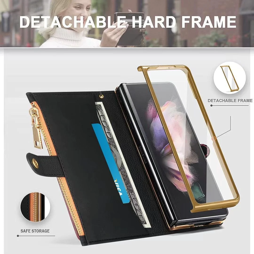 Applicable To For Galaxy ZFold4 Folding Electroplating Zipper Phone Case