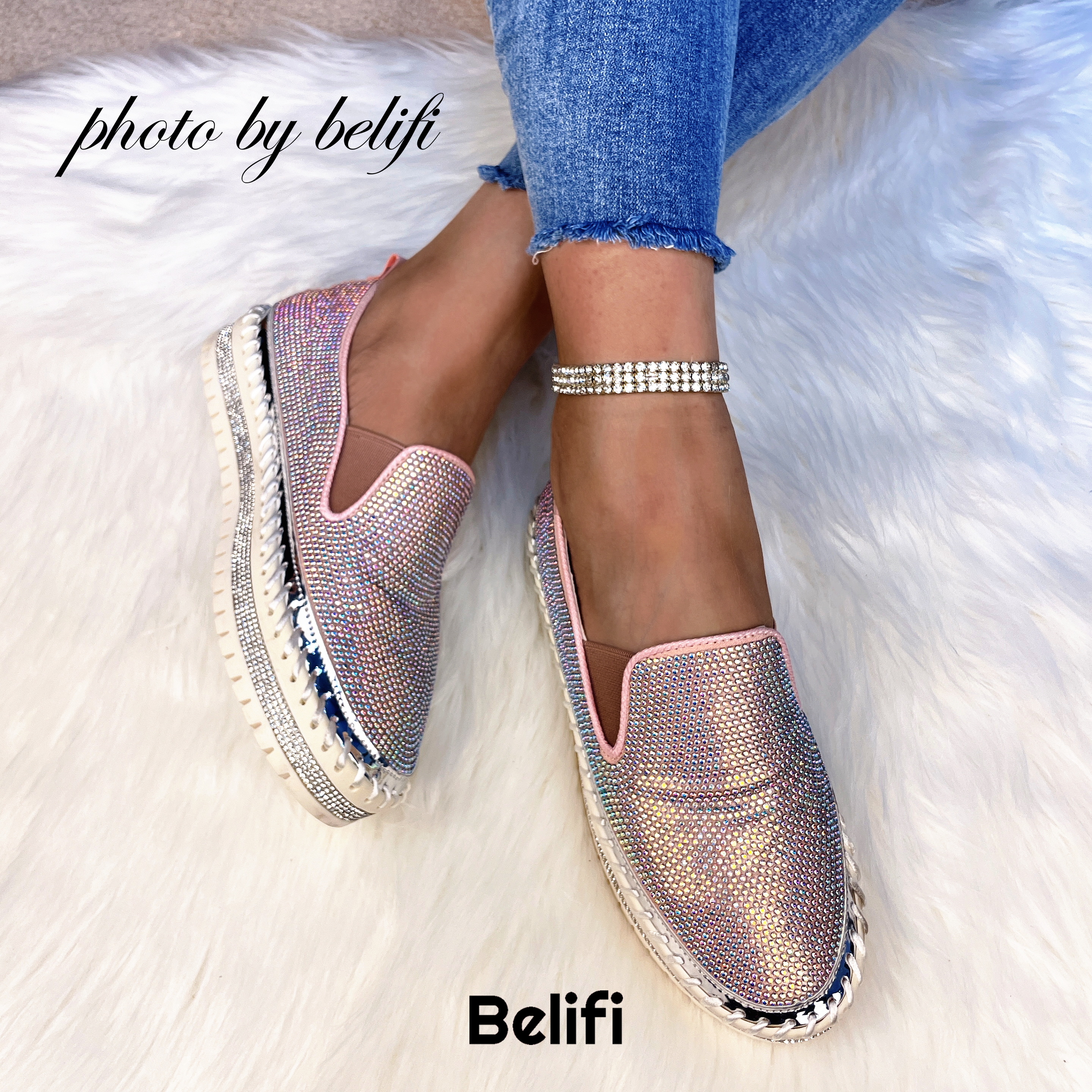 Belifi - Women Rhinestone Platform Breathable Slip-on Shoes