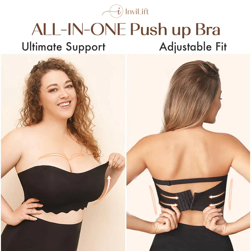 BestMeUnd PLUS SIZE Women's Sexy Off-Shoulder Invisible Push Up Bra (Buy 1 Get 1 Free) Beige+Black