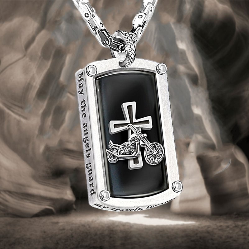 Biker Blessing Engraved Dog Tag Pendant Necklace