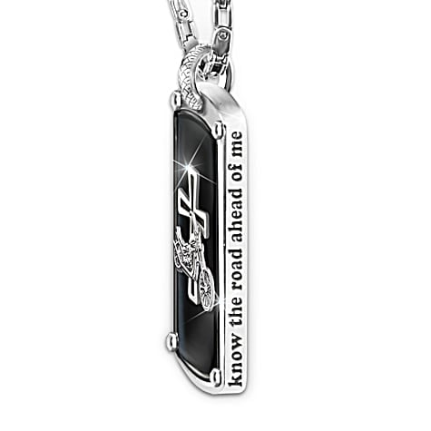 Biker's Blessing Engraved Dog Tag Pendant Necklace