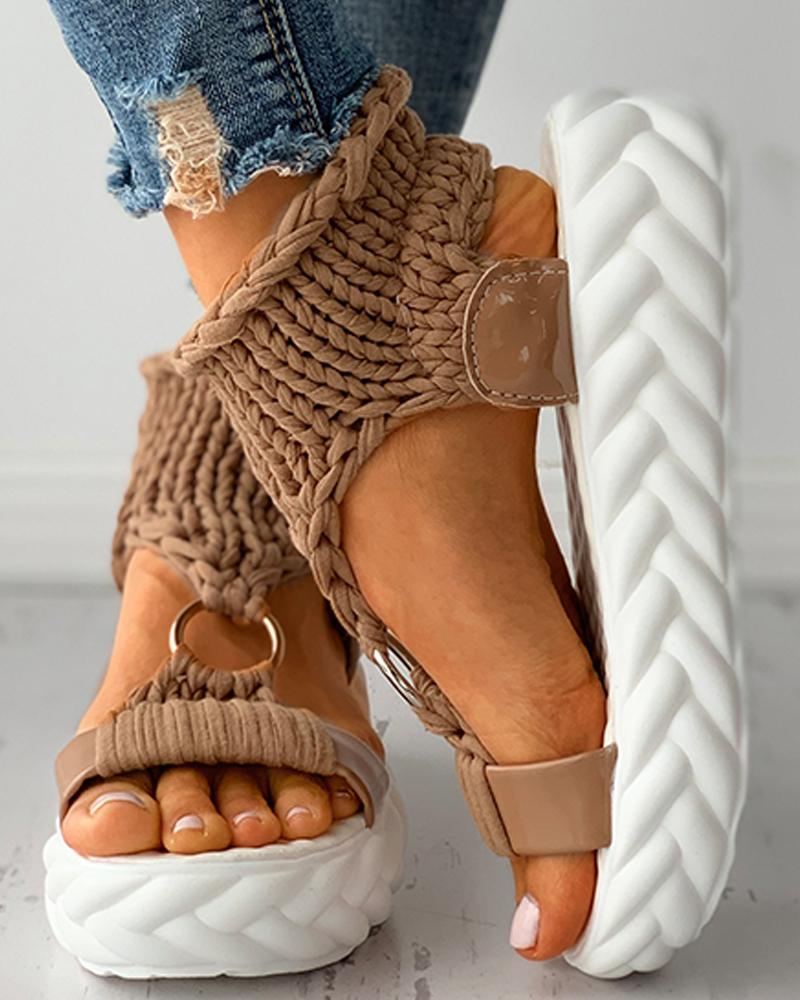 Braided Knit O-Ring Cutout Platform Sandals