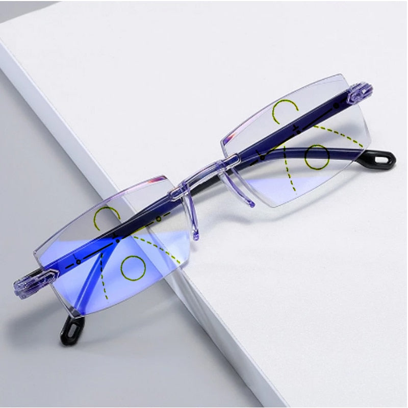 ColorLight Blue gems high hardness Anti-wear anti blue light intelligent dual focus reading glasses