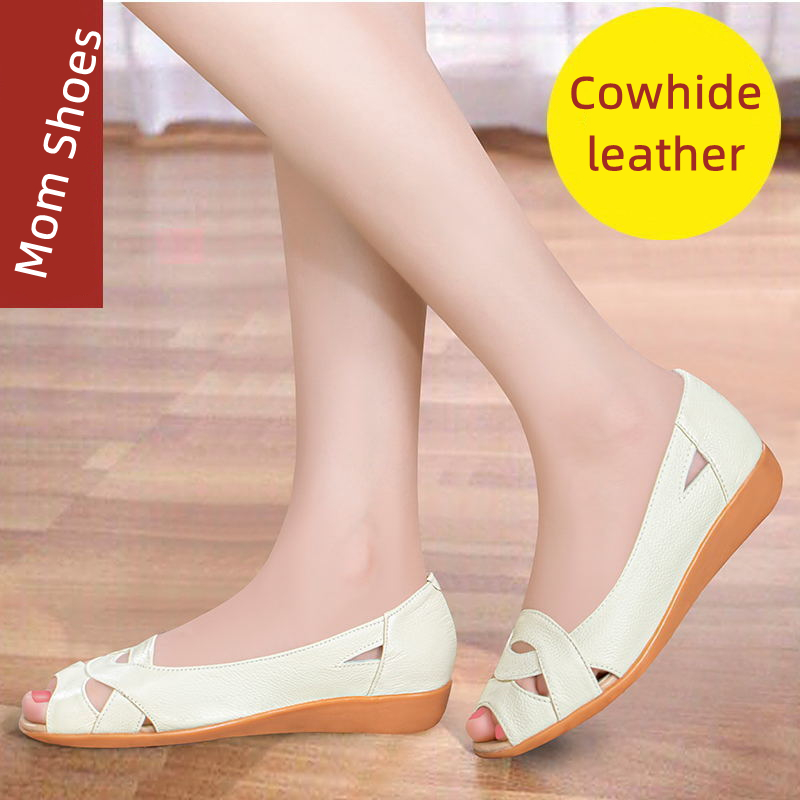 Cadeaudalex Cowhide Comfy Wide Design Mom Shoes