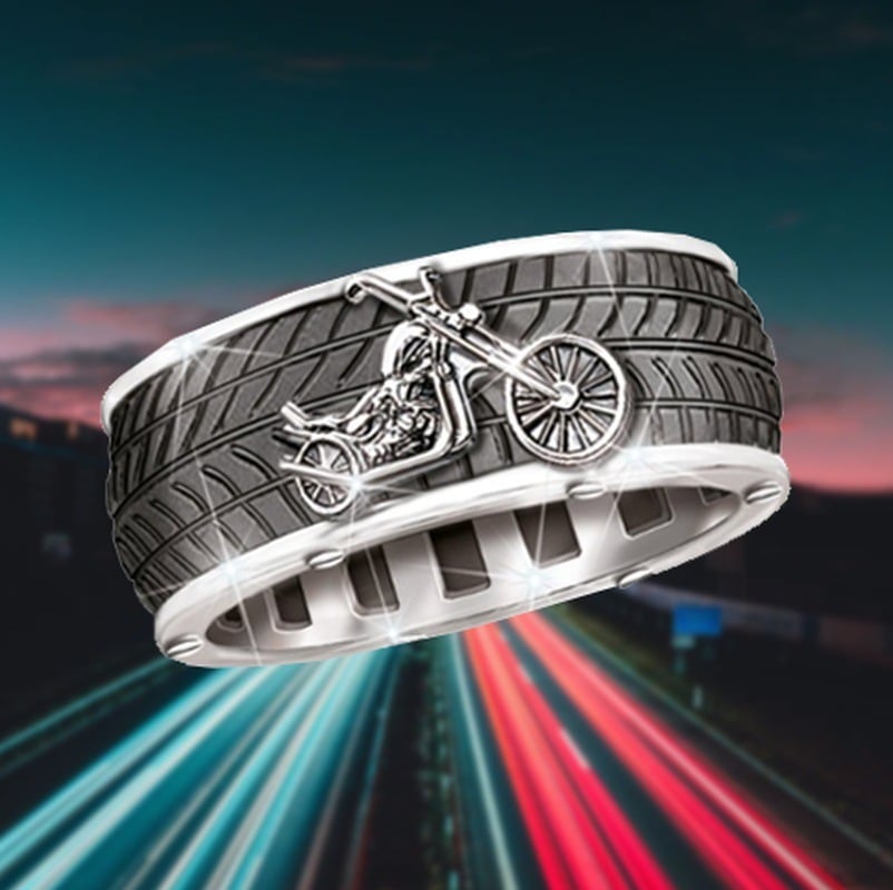 Custom Stainless Steel And Onyx Men's Motorcycle Ring