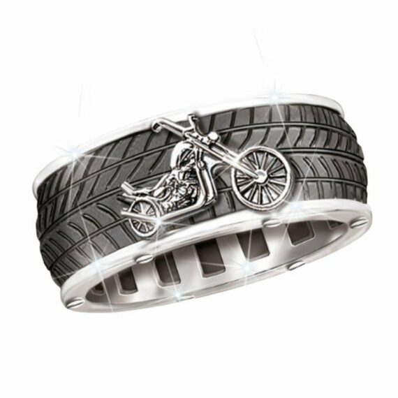 Custom Stainless Steel And Onyx Men's Motorcycle Ring