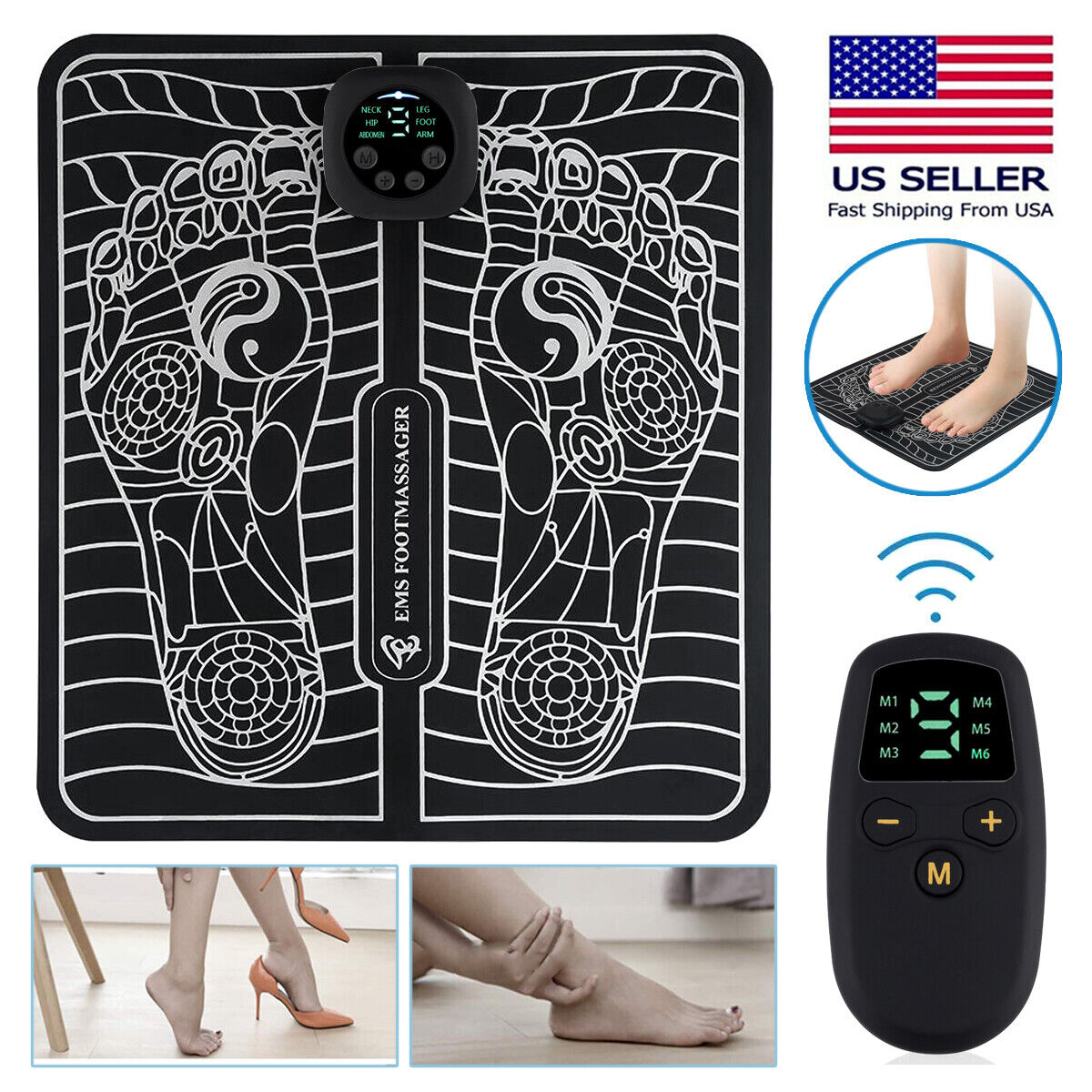 Electric EMS Foot Massager Pad Portable Foldable