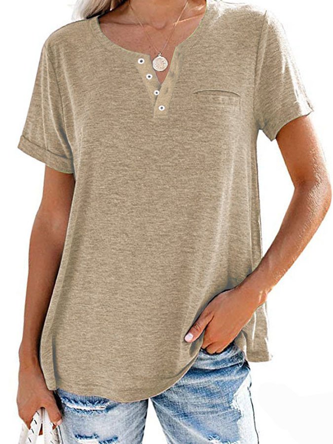 Fashion Solid Color Pocket Short Sleeve T-Shirt