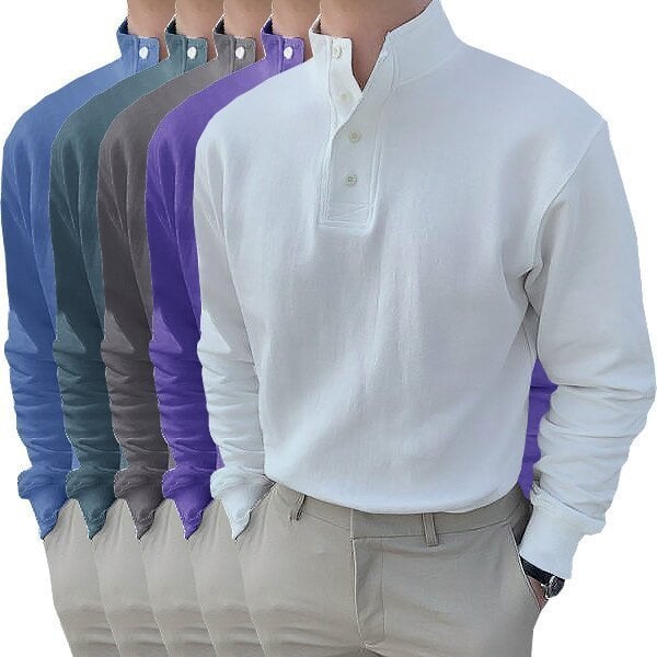 Gentleman's Simple Basic Stand-up Collar Long-sleeved Polo Shirt