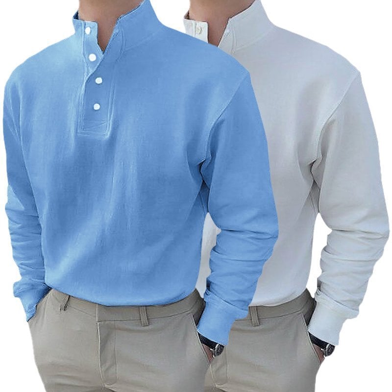 Gentleman's Simple Basic Stand-up Collar Long-sleeved Polo Shirt