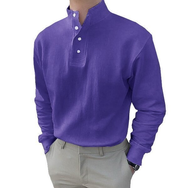 Gentleman's Simple Basic Stand-up Collar Long-sleeved Polo Shirt