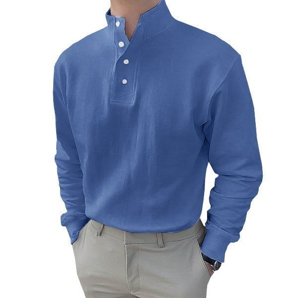 Gentleman's Simple Basic Stand-up Collar Long-sleeved Polo Shirt