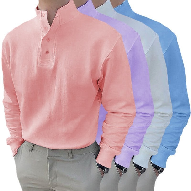 Gentleman’s Simple Basic Stand-up Collar Long-sleeved Polo Shirt