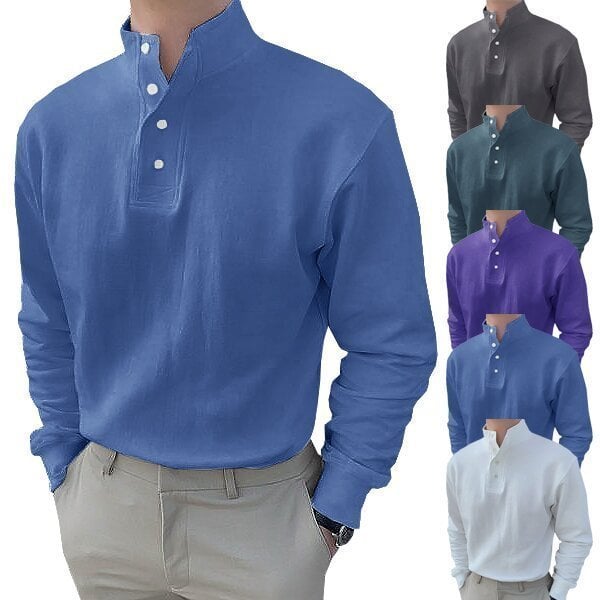 Gentleman's Simple Basic Stand-up Collar Long-sleeved Polo Shirt