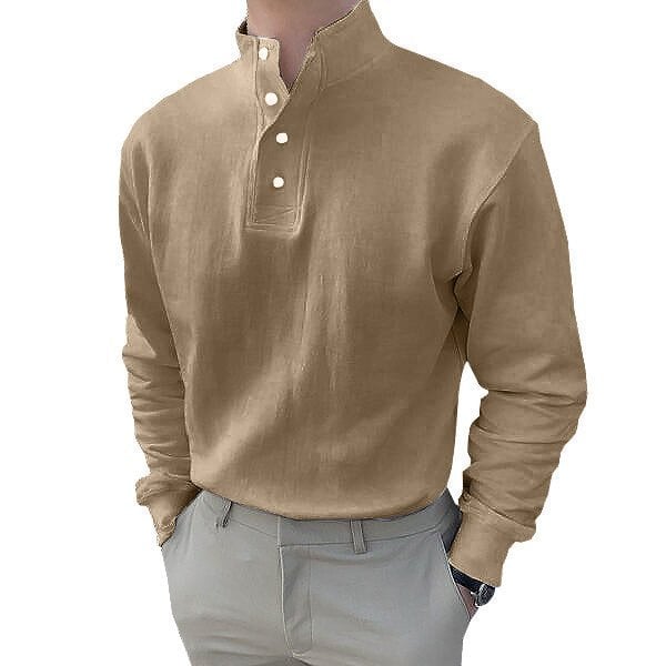 Gentleman's Simple Basic Stand-up Collar Long-sleeved Polo Shirt