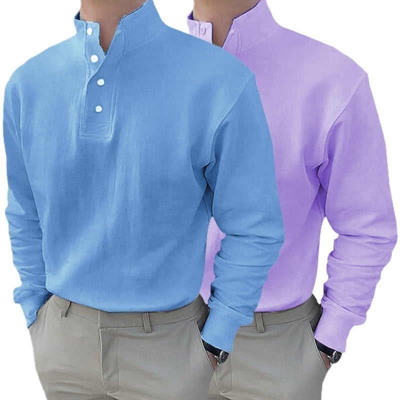 Gentleman's Simple Basic Stand-up Collar Long-sleeved Polo Shirt