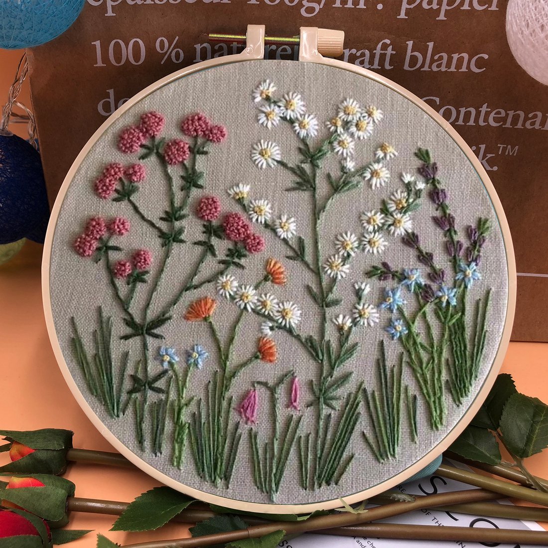 Last Day 70% OFF - Perfect Gift - Embroidery Hoop Flower Kit for Beginner