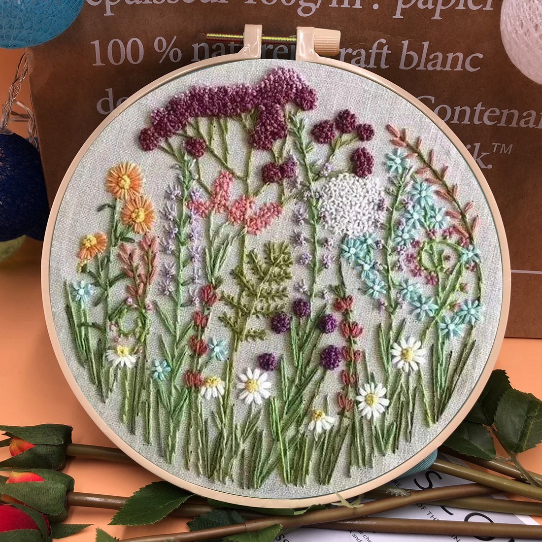 Last Day 70% OFF - Perfect Gift - Embroidery Hoop Flower Kit for Beginner