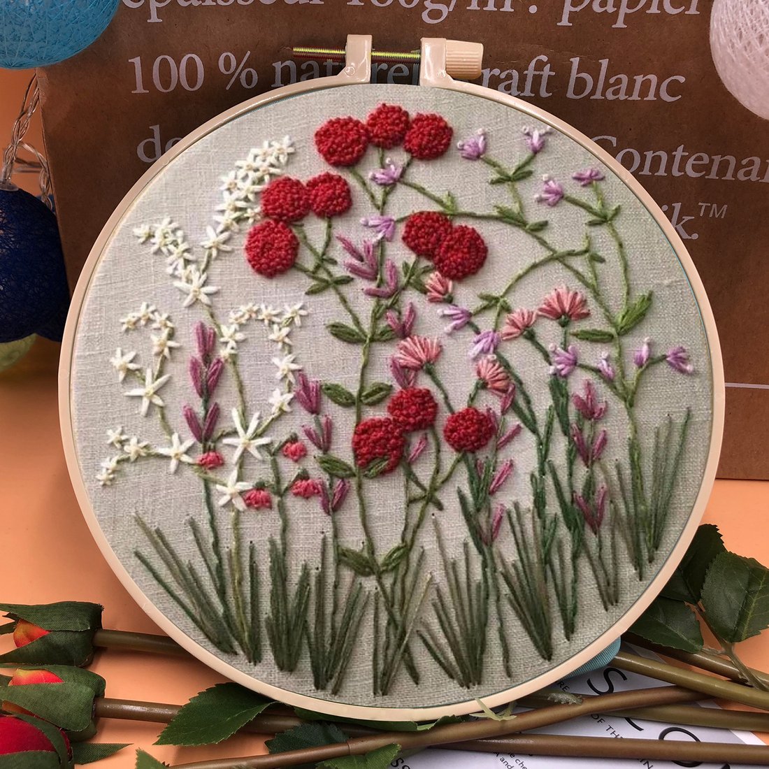 Last Day 70% OFF – Perfect Gift – Embroidery Hoop Flower Kit for Beginner