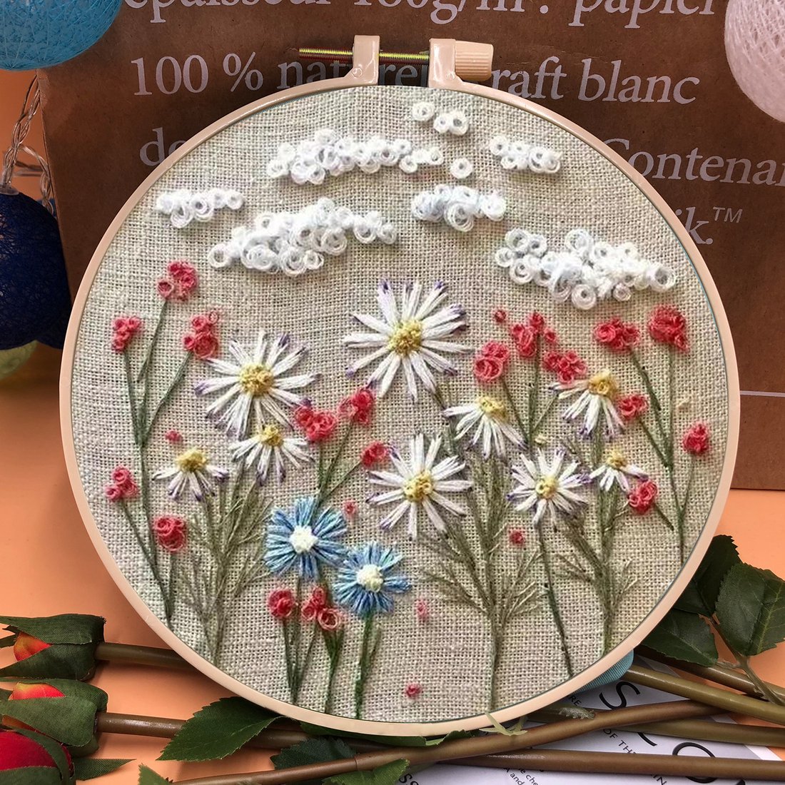 Last Day 70% OFF - Perfect Gift - Embroidery Hoop Flower Kit for Beginner