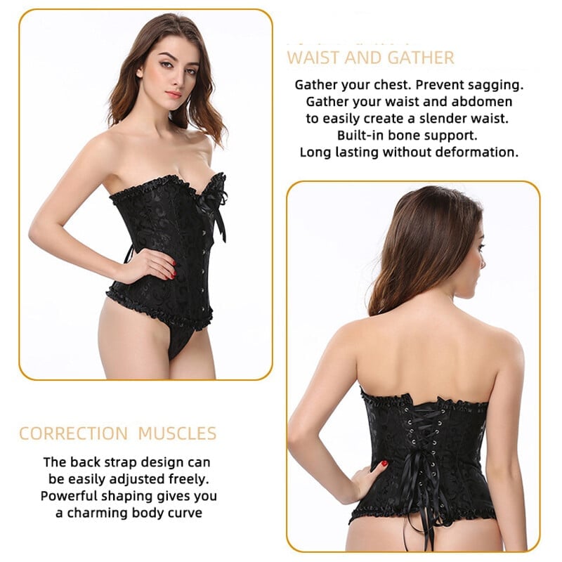 Last Day 70% OFF - Women's Lacing Corset Top Satin Floral Boned Overbust Body Shaper Bustier