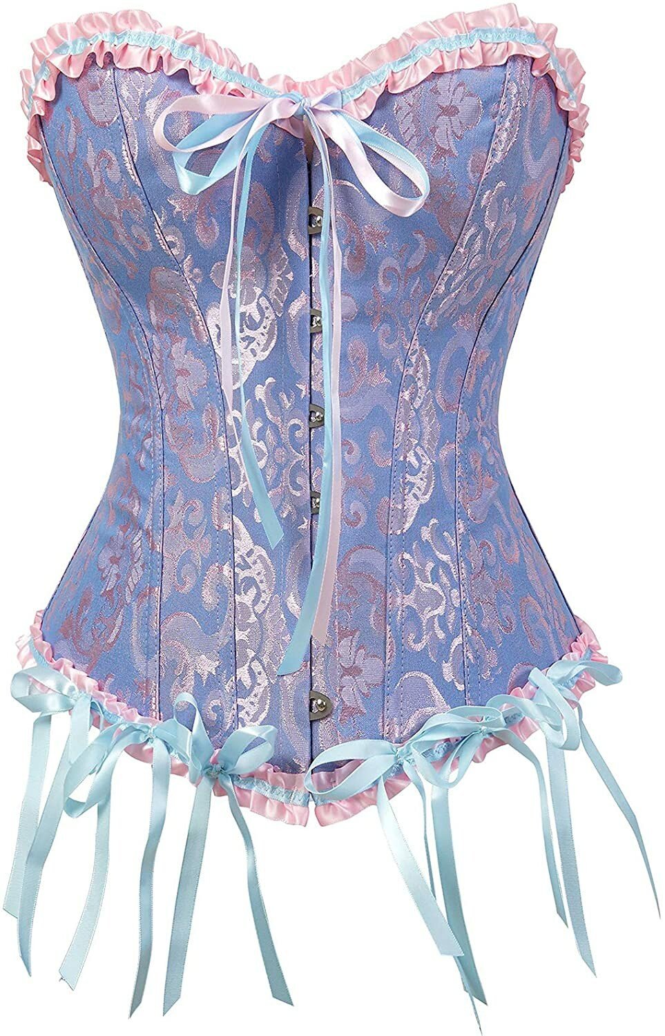 Last Day Off Women S Lacing Corset Top Satin Floral Boned Overbust Body Shaper Bustier