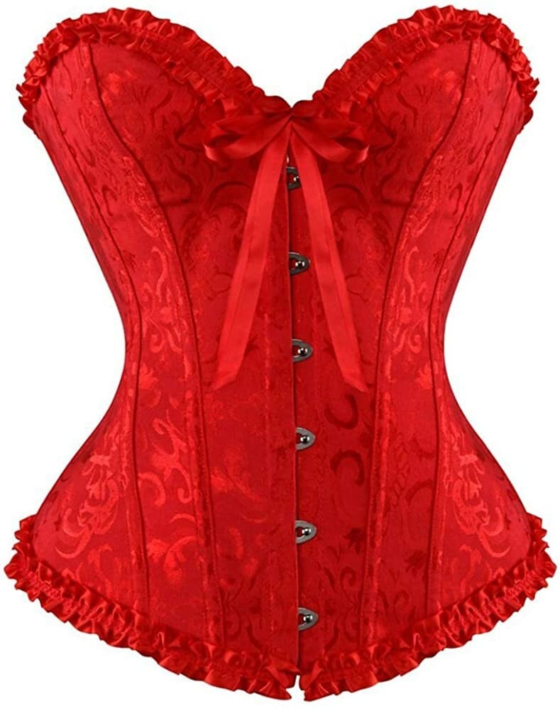 Last Day 70% OFF - Women's Lacing Corset Top Satin Floral Boned Overbust Body Shaper Bustier