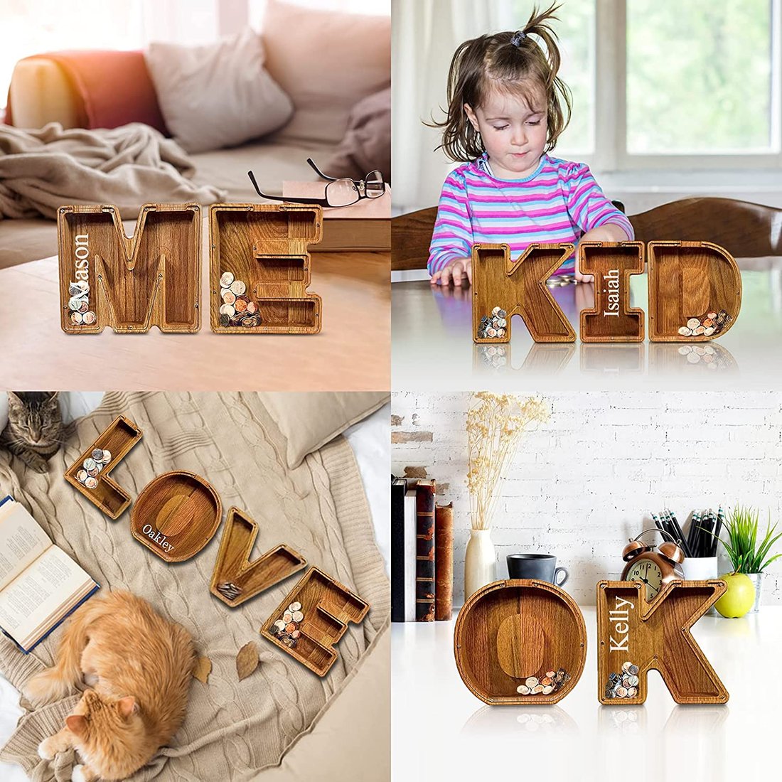 Last Day Promotion - Piggy Bank-Wood Gift For Kids - Customizable name