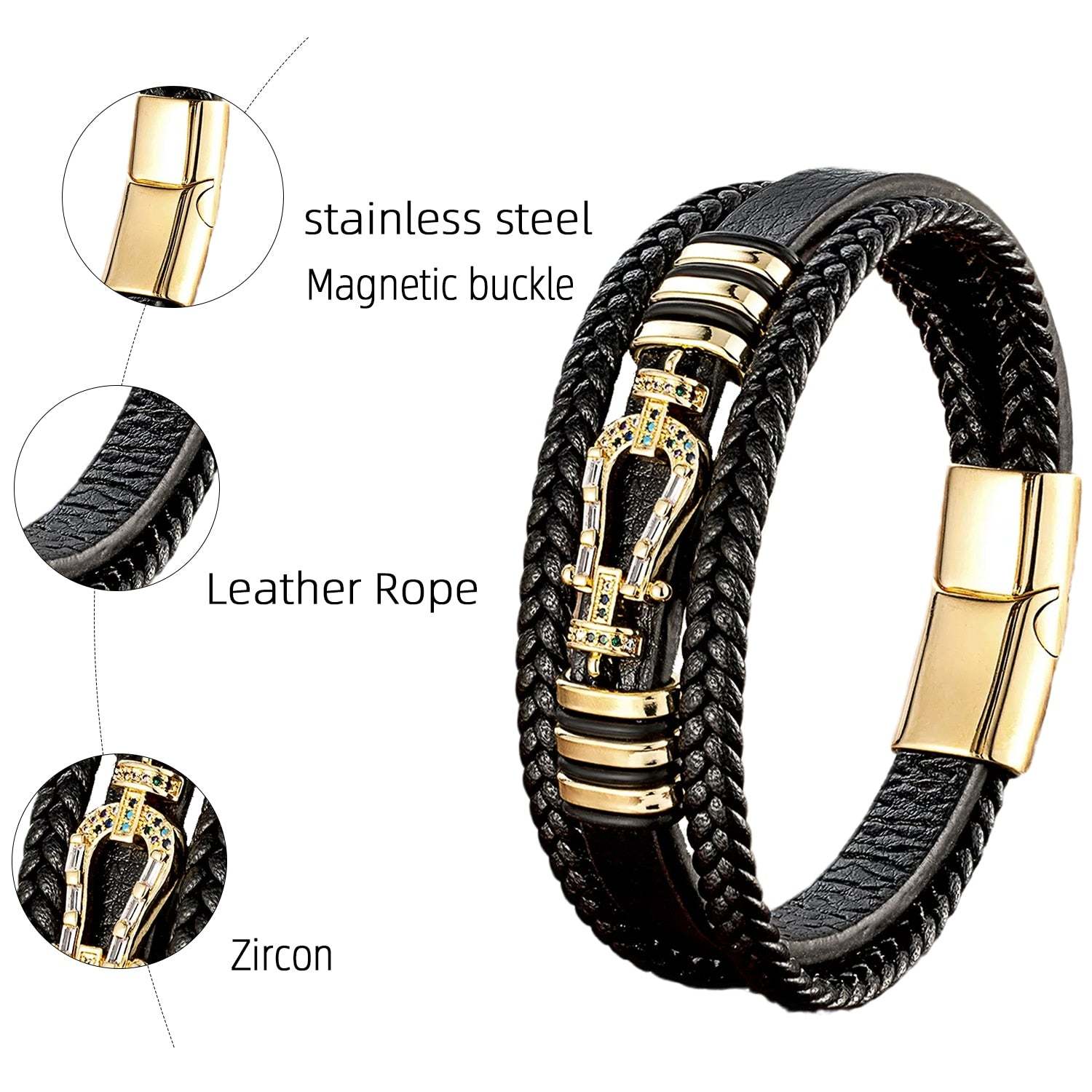 Multilayer Leather Horseshoe Charm Bracelet