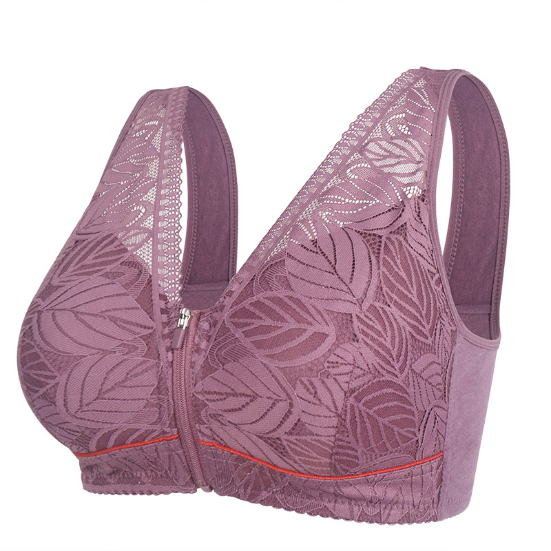 Nature Cotton Wireless Zipper Front Button Bra