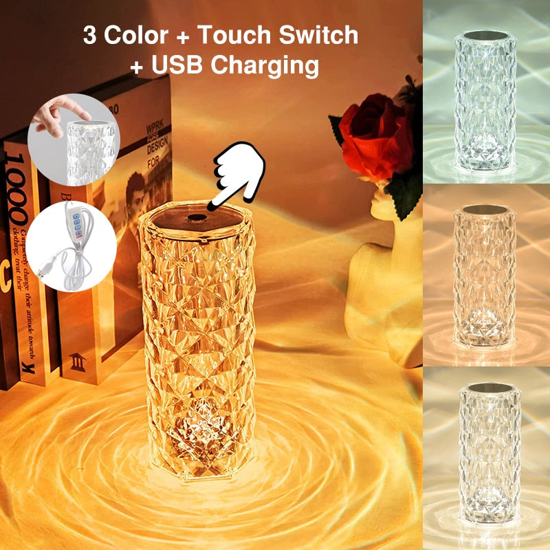 Olqea - Touching Control Rose Crystal Lamp