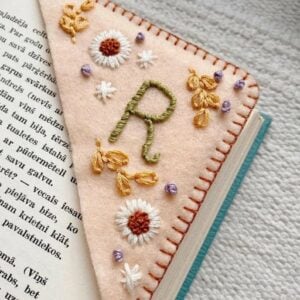 Personalized hand embroidered corner bookmark